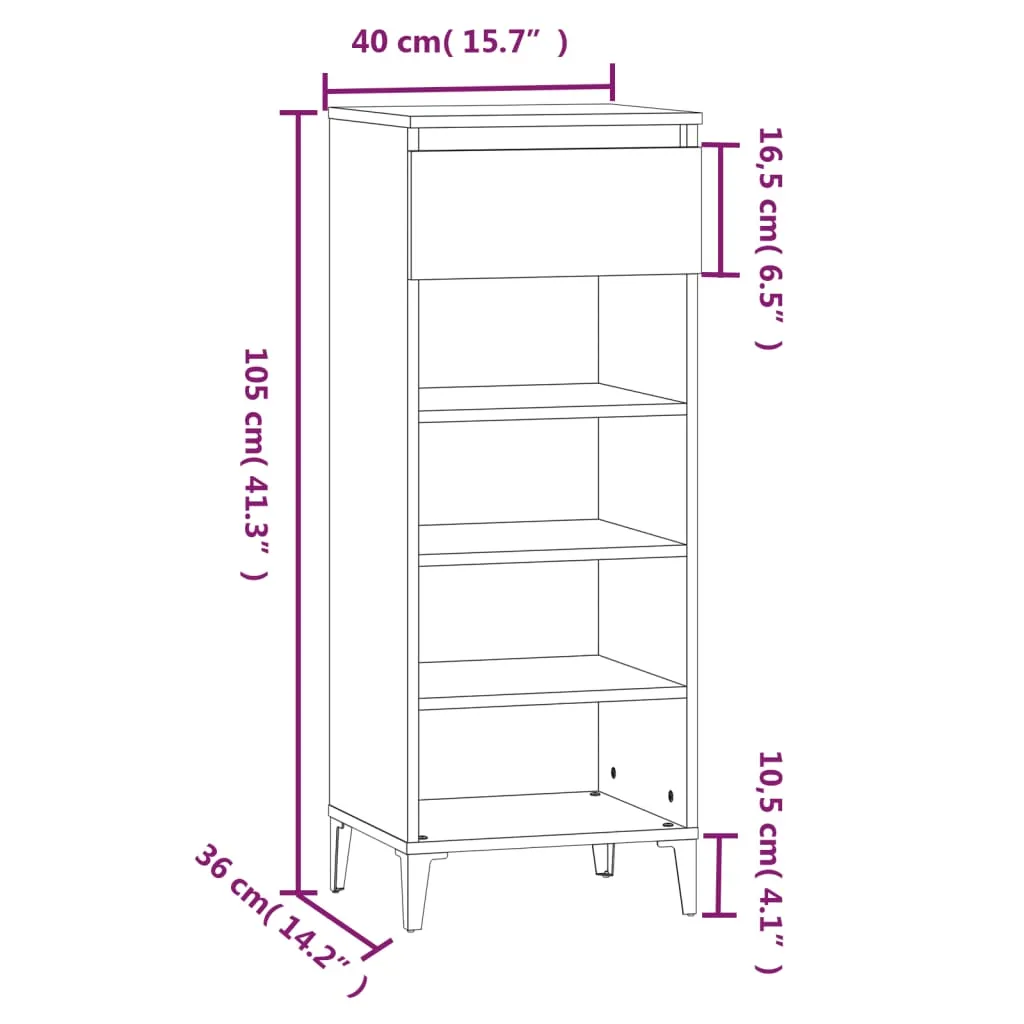 Shoe Rack Smoked Oak 40x36x105 cm Engineered Wood