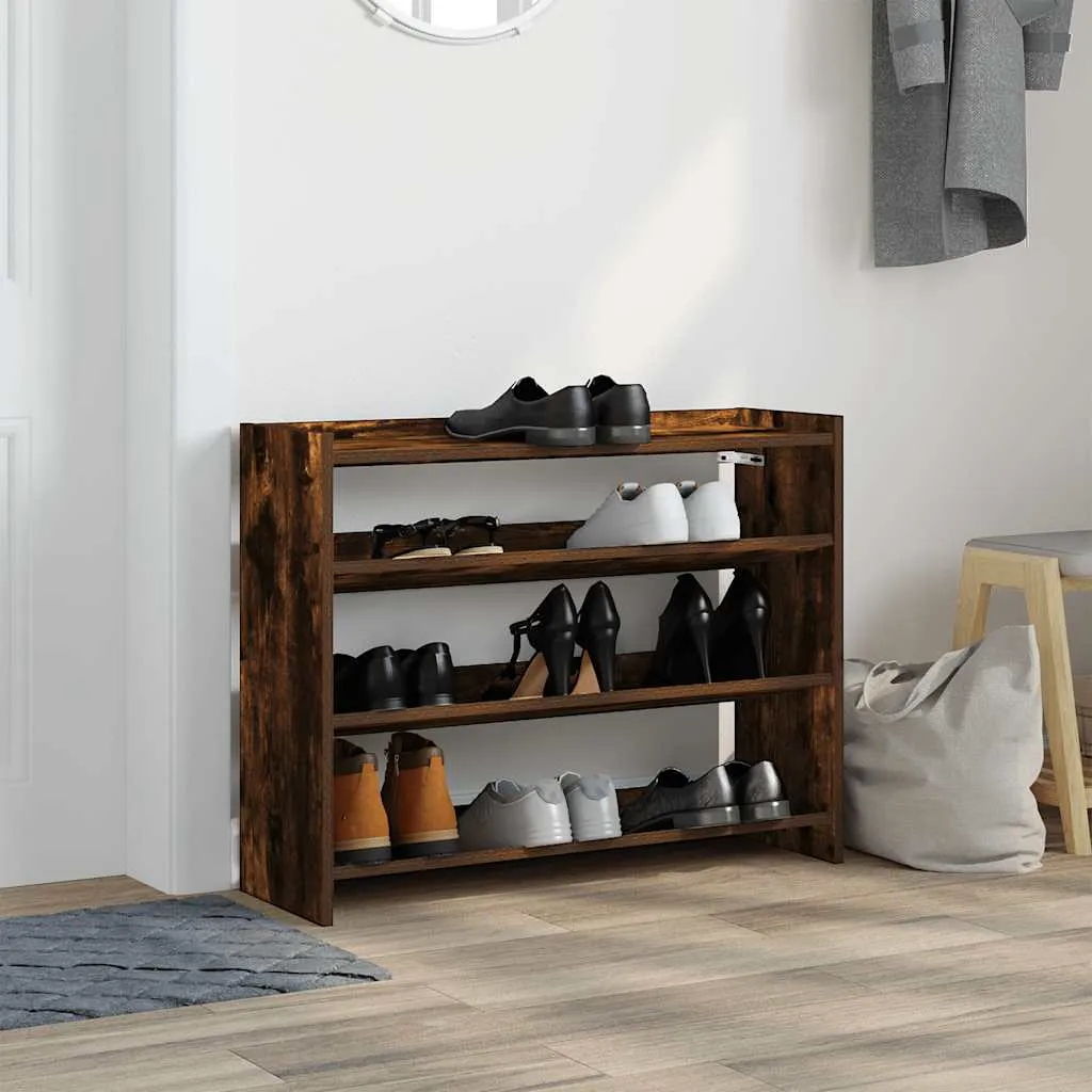 Shoe Rack Smoked Oak 80x25x61.5 cm Engineered Wood