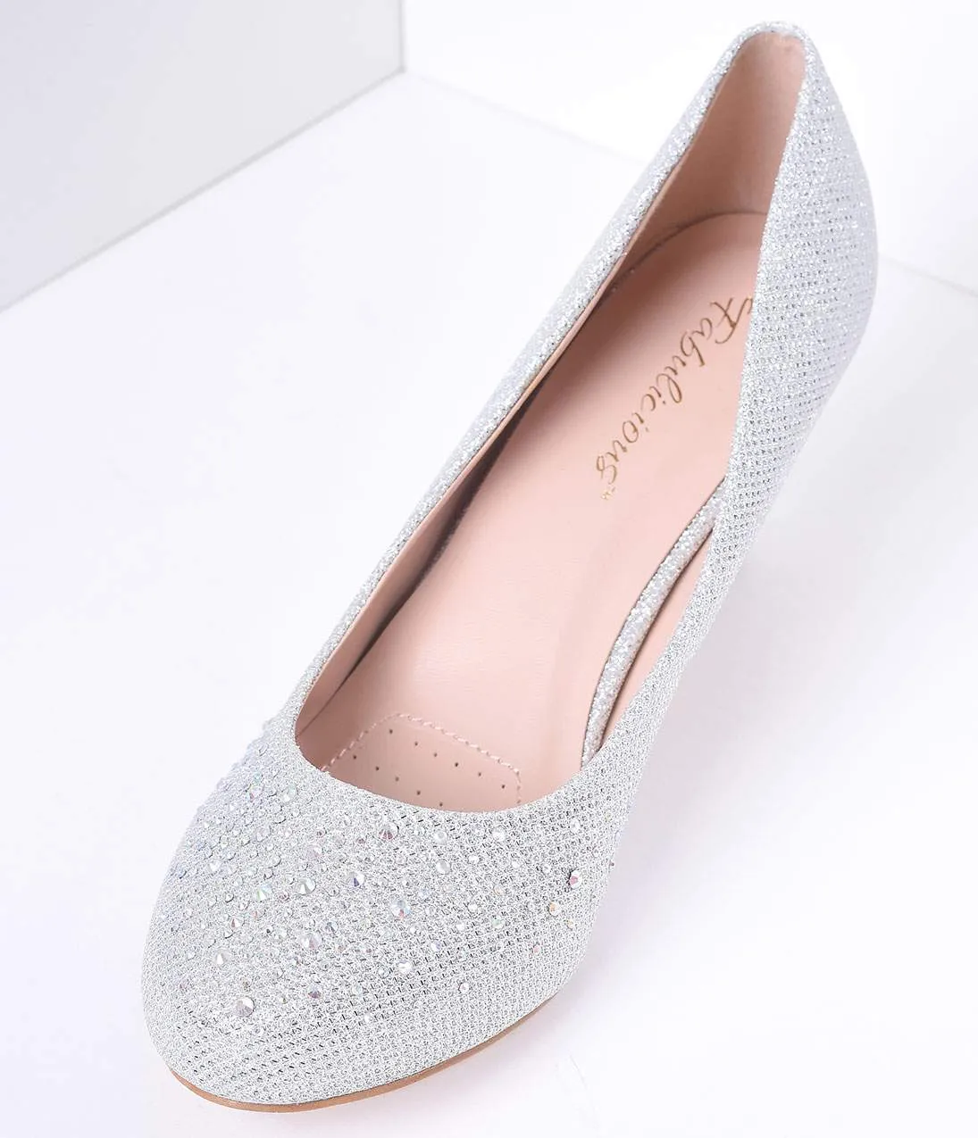 Silver Metallic Rhinestone Doris Kitten Heels