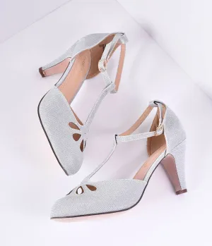 Silver Sparkle Cutout Kimmy T-Strap Heels