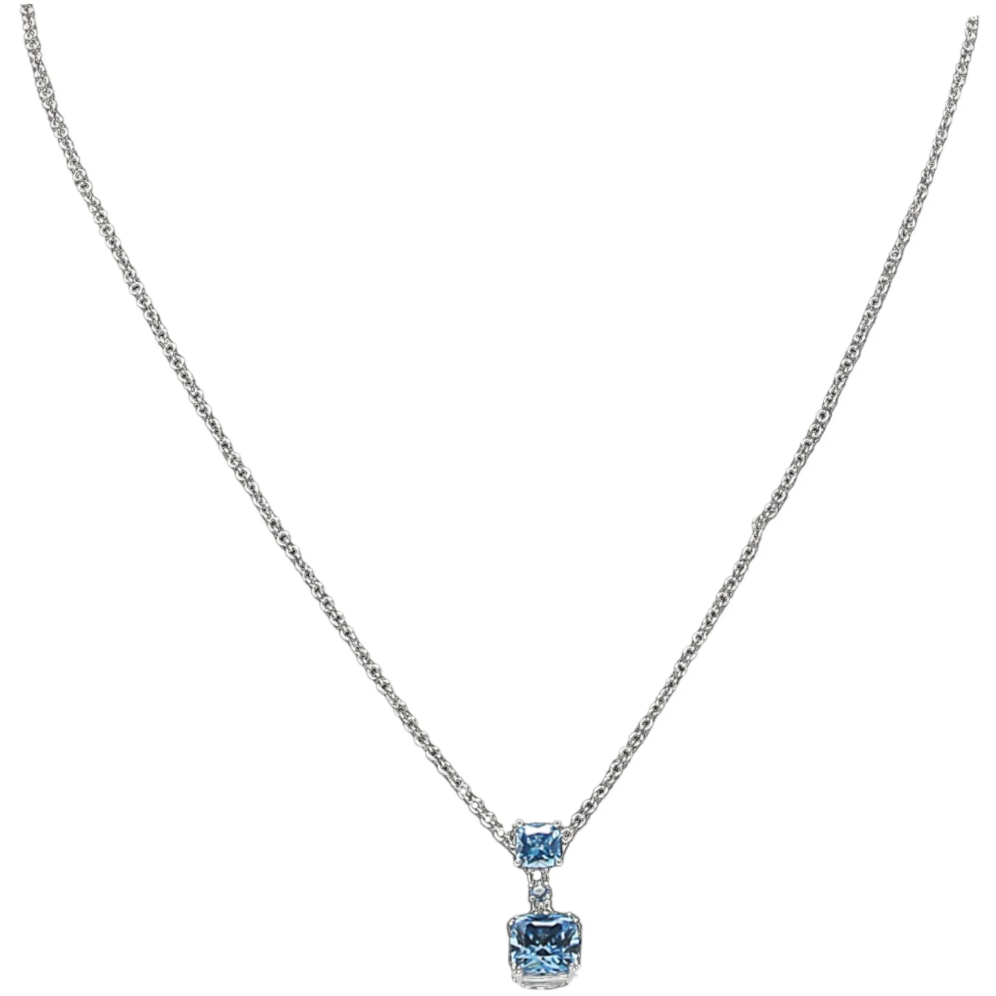 Sister Blue Topaz 16.5"-18.5" White Gold Plated Necklace with Cubic Zirconia Stones