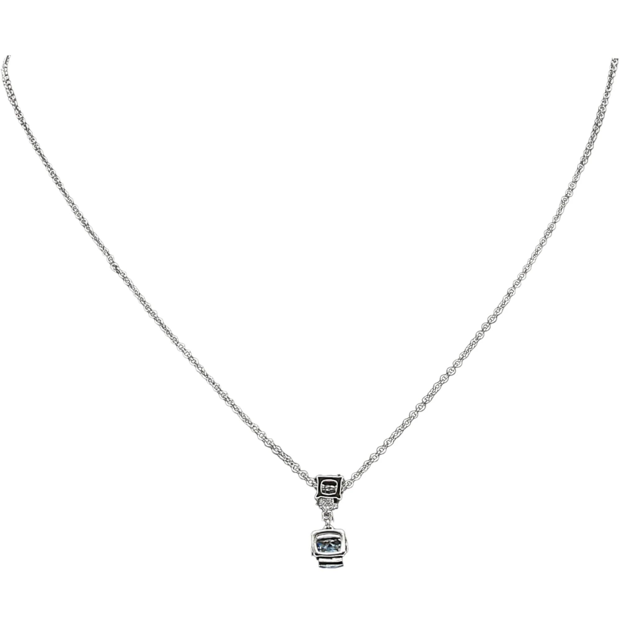 Sister Blue Topaz 16.5"-18.5" White Gold Plated Necklace with Cubic Zirconia Stones