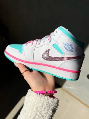 SIZE 6.5 Cotton Candy Swarovski Women’s Air Jordan 1 Mid Shoes