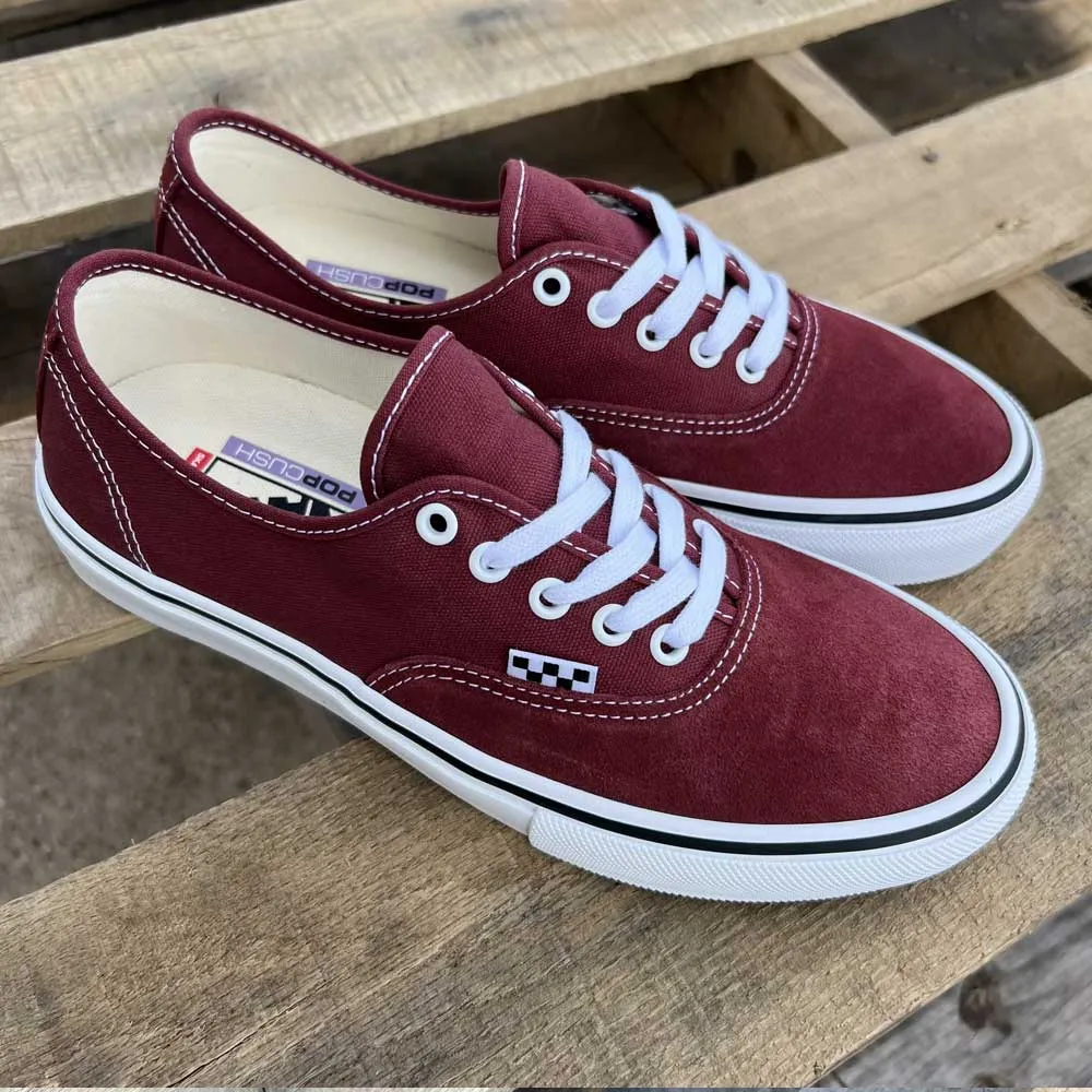 Skate Authentic Burgundy White Vans Suede and Canvas Skateboarding Shoes