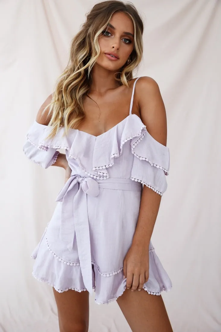 Sugar Sugar Off-Shoulder Trim Detail Romper Blush