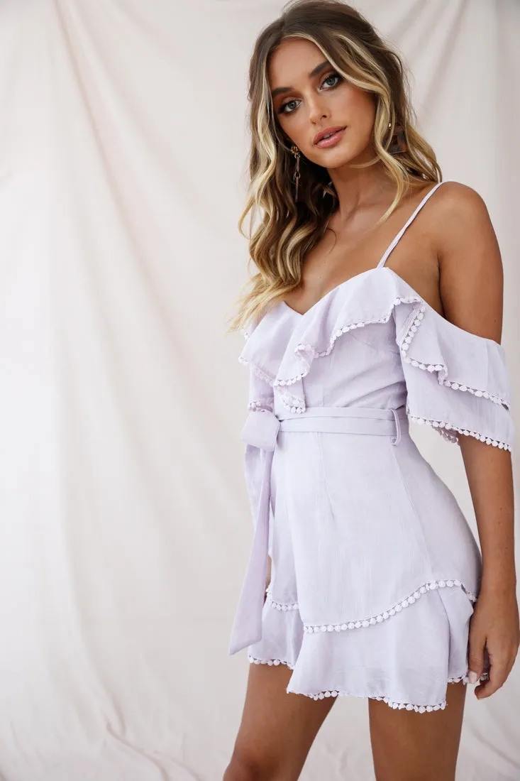 Sugar Sugar Off-Shoulder Trim Detail Romper Blush