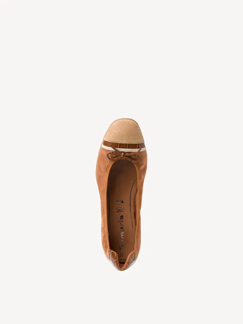 Tamaris 22105-28 Cognac Comb Low Wedge Ballerinas