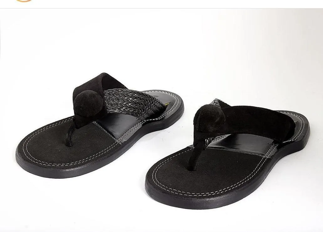 The Akan Black ornament open Slippers in new design