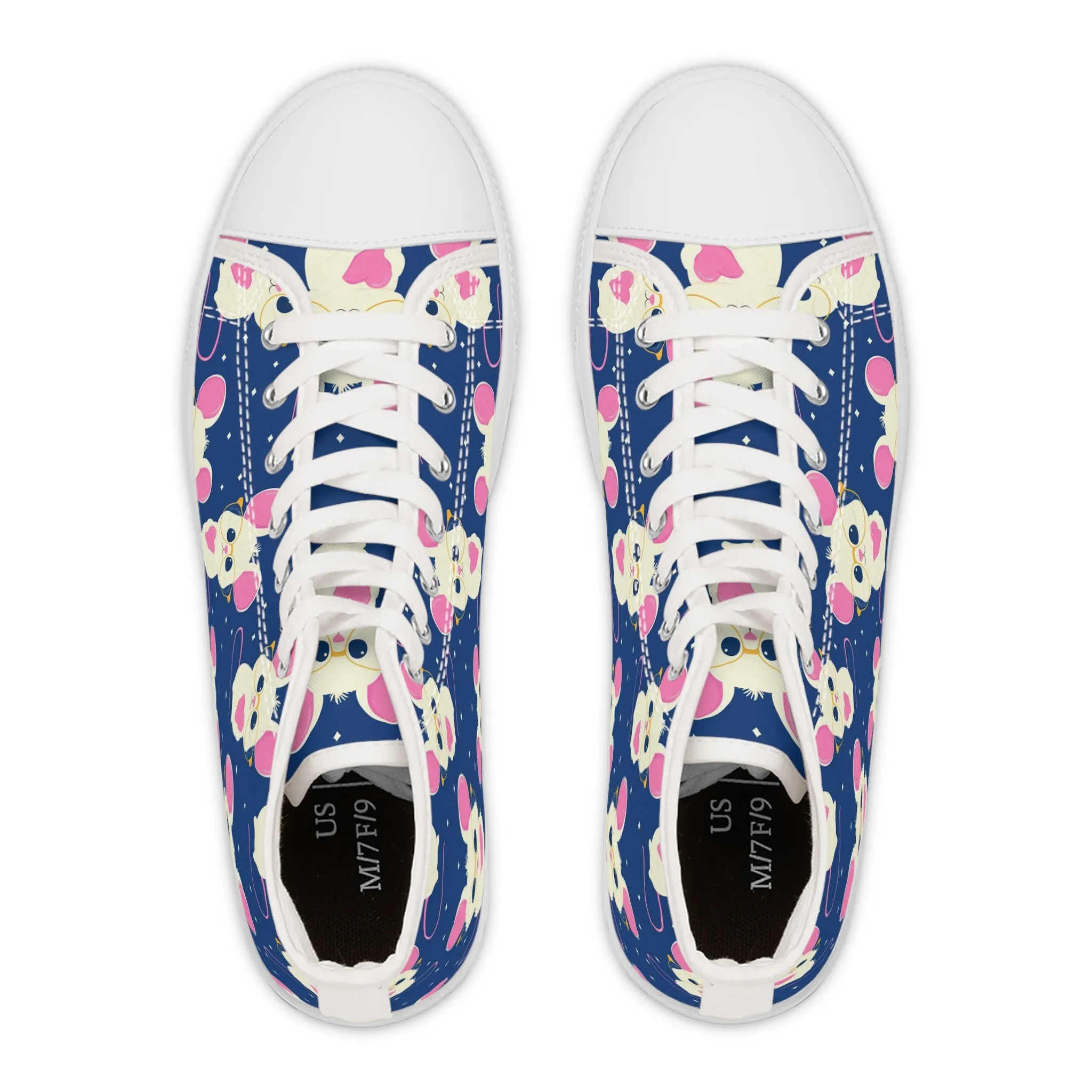 White Mice and Glasses Women's High Top Sneakers