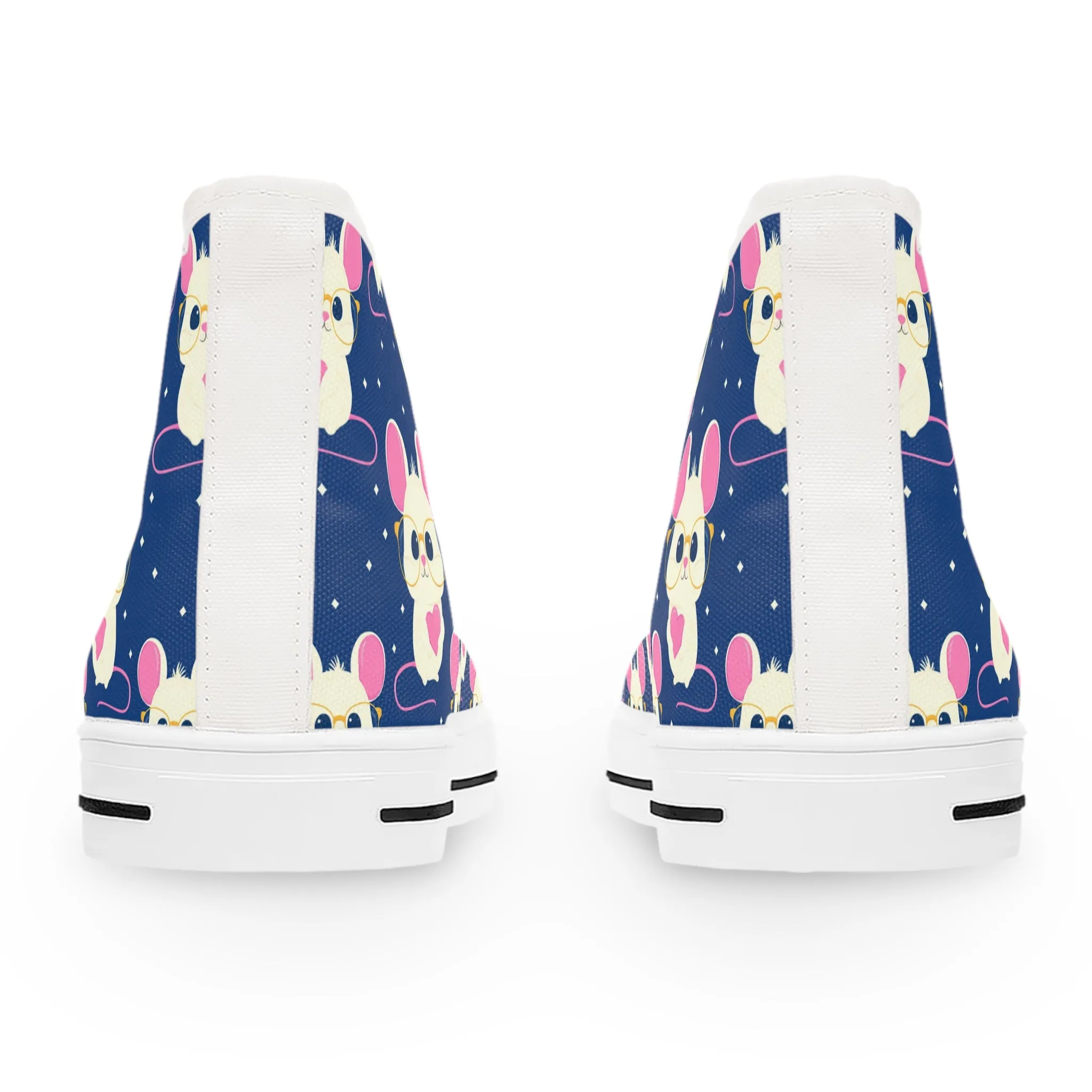 White Mice and Glasses Women's High Top Sneakers