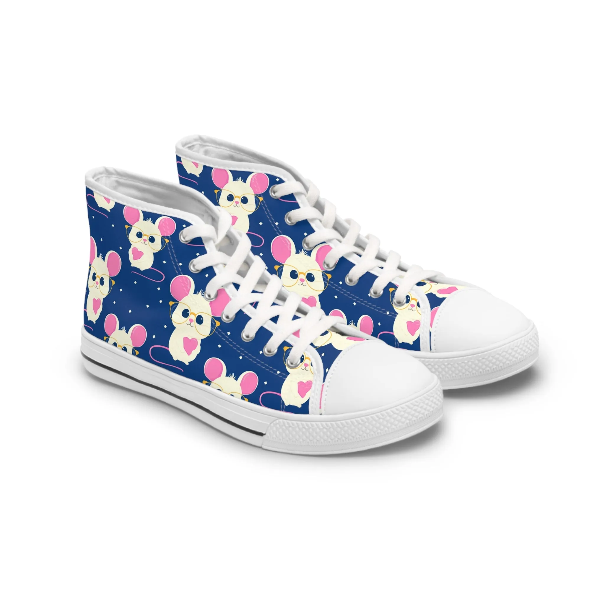 White Mice and Glasses Women's High Top Sneakers