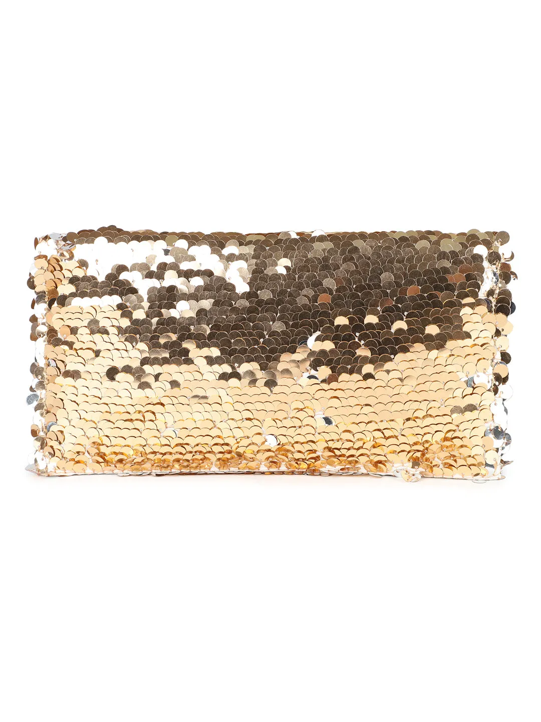 Women Gold Sequins Embellished Envelope Clutch