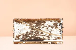 Women Gold Sequins Embellished Envelope Clutch