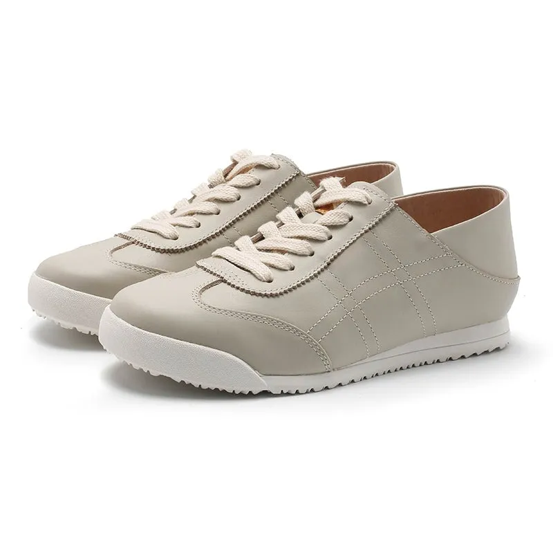 Women's Army Trainer Leather Sneakers - Beige/Gray/Apricot/Black/Pink