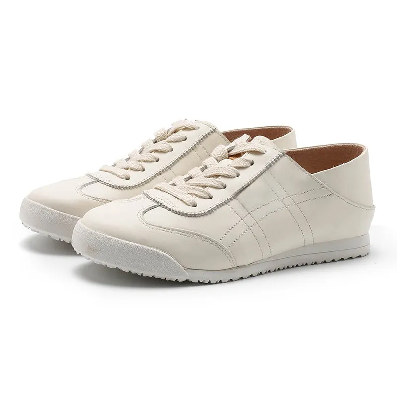 Women's Army Trainer Leather Sneakers - Beige/Gray/Apricot/Black/Pink