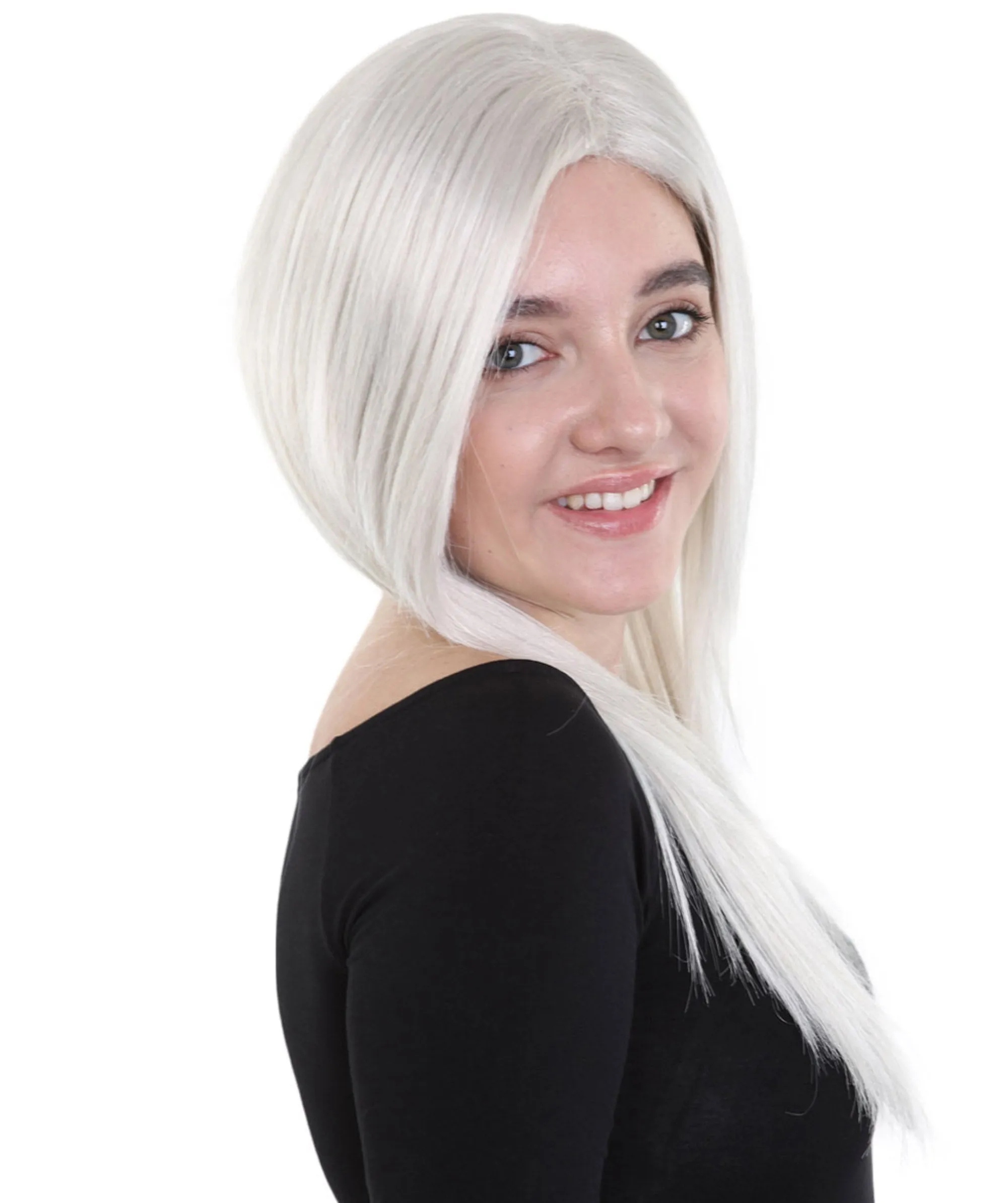 Womens Long Grey Wig | Dolly Fancy Wig | Premium Breathable Capless Cap