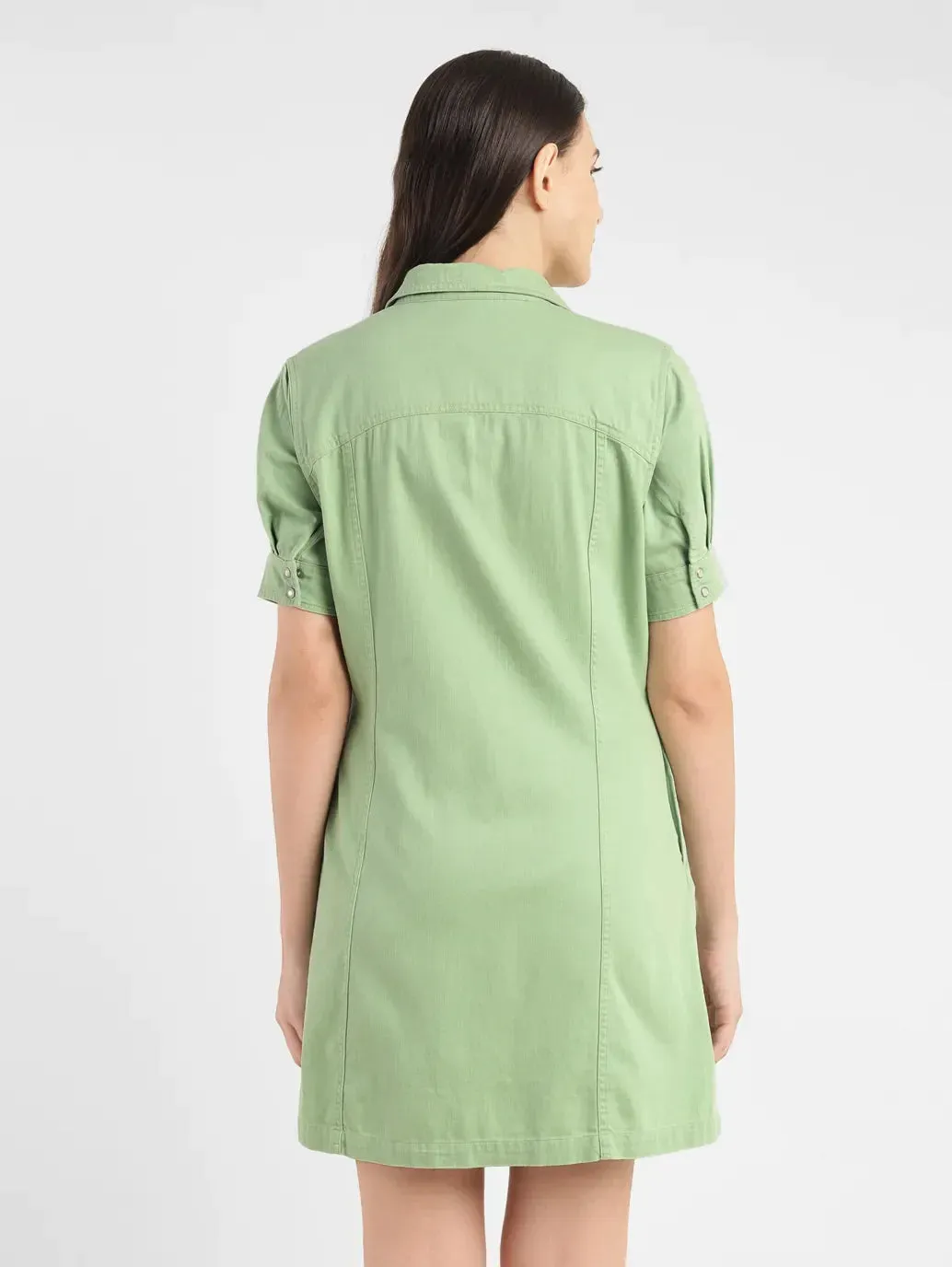 Women's Solid Green Spread Collar Dress