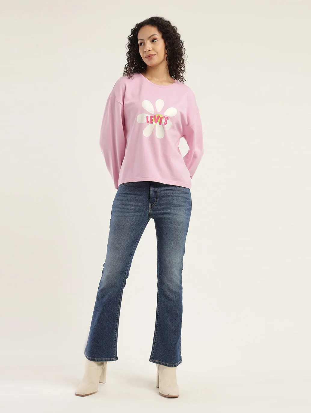 Women's Solid Lilac Crew Neck Sweatshirt