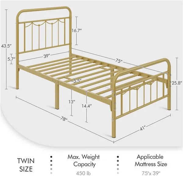 Yaheetech Metal Bed Frame with Vintage Headboard and Footboard