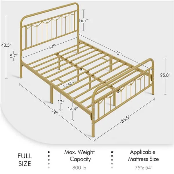 Yaheetech Metal Bed Frame with Vintage Headboard and Footboard