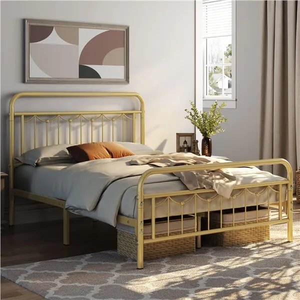 Yaheetech Metal Bed Frame with Vintage Headboard and Footboard