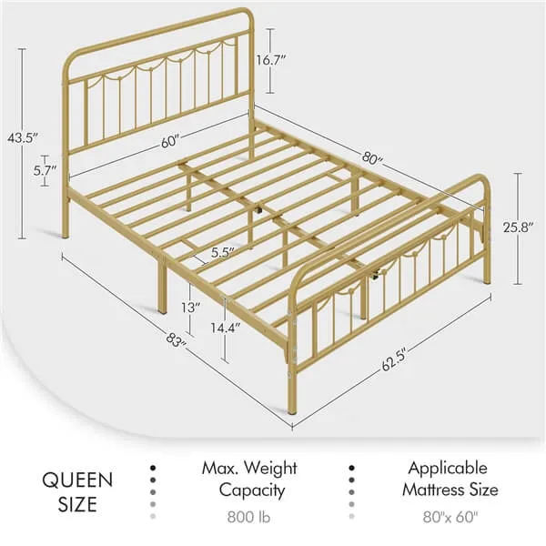 Yaheetech Metal Bed Frame with Vintage Headboard and Footboard