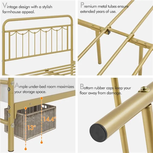 Yaheetech Metal Bed Frame with Vintage Headboard and Footboard