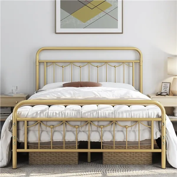 Yaheetech Metal Bed Frame with Vintage Headboard and Footboard