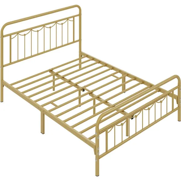 Yaheetech Metal Bed Frame with Vintage Headboard and Footboard