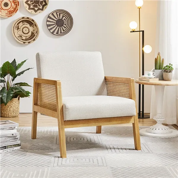 Yaheetech Rattan Armchair with Rattan Armrest and Wood Legs