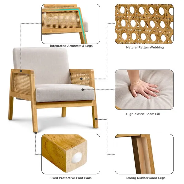 Yaheetech Rattan Armchair with Rattan Armrest and Wood Legs