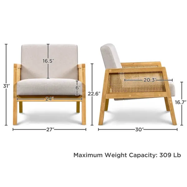 Yaheetech Rattan Armchair with Rattan Armrest and Wood Legs